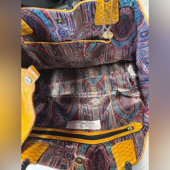 Big Buddha | Large Yellow Braided Handles Satchel Purse Bag - Picture 10 of 11